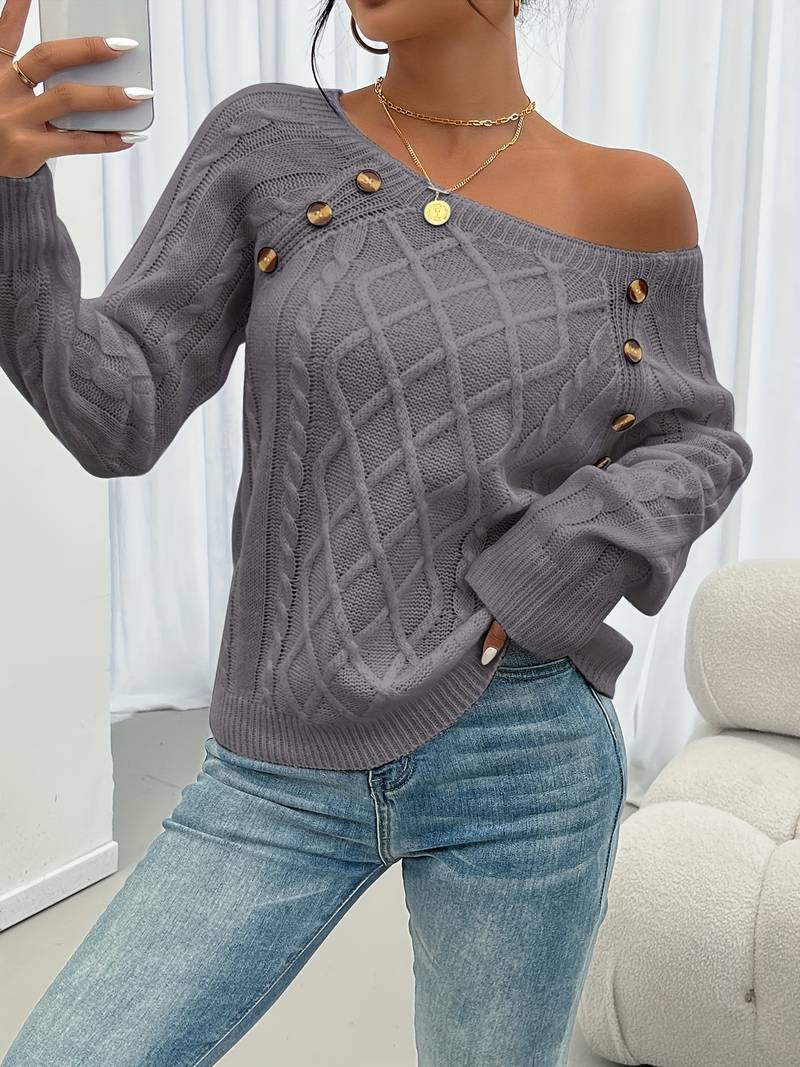 Women's Cable Knit Crew Neck Jumper / Sweater - Long Sleeve, Multiple Colors & Sizes (S-2XL)