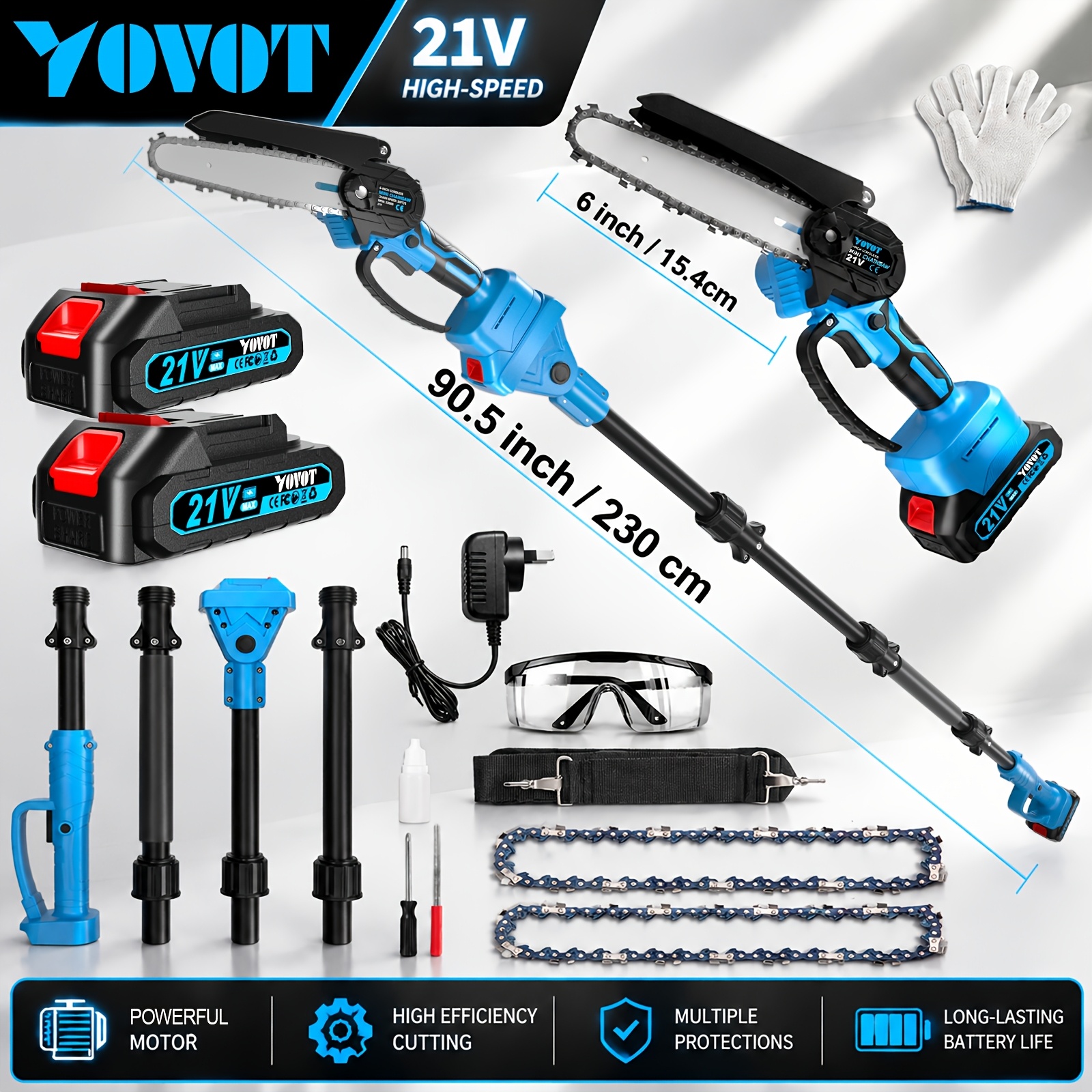 TEMU 2-in-1 Electric Pole Saw For Tree Trimming, 6-inch Mini Chain Saw With Extension Pole, Pruning And Wood Cutting Branch Cutter For Yard Work