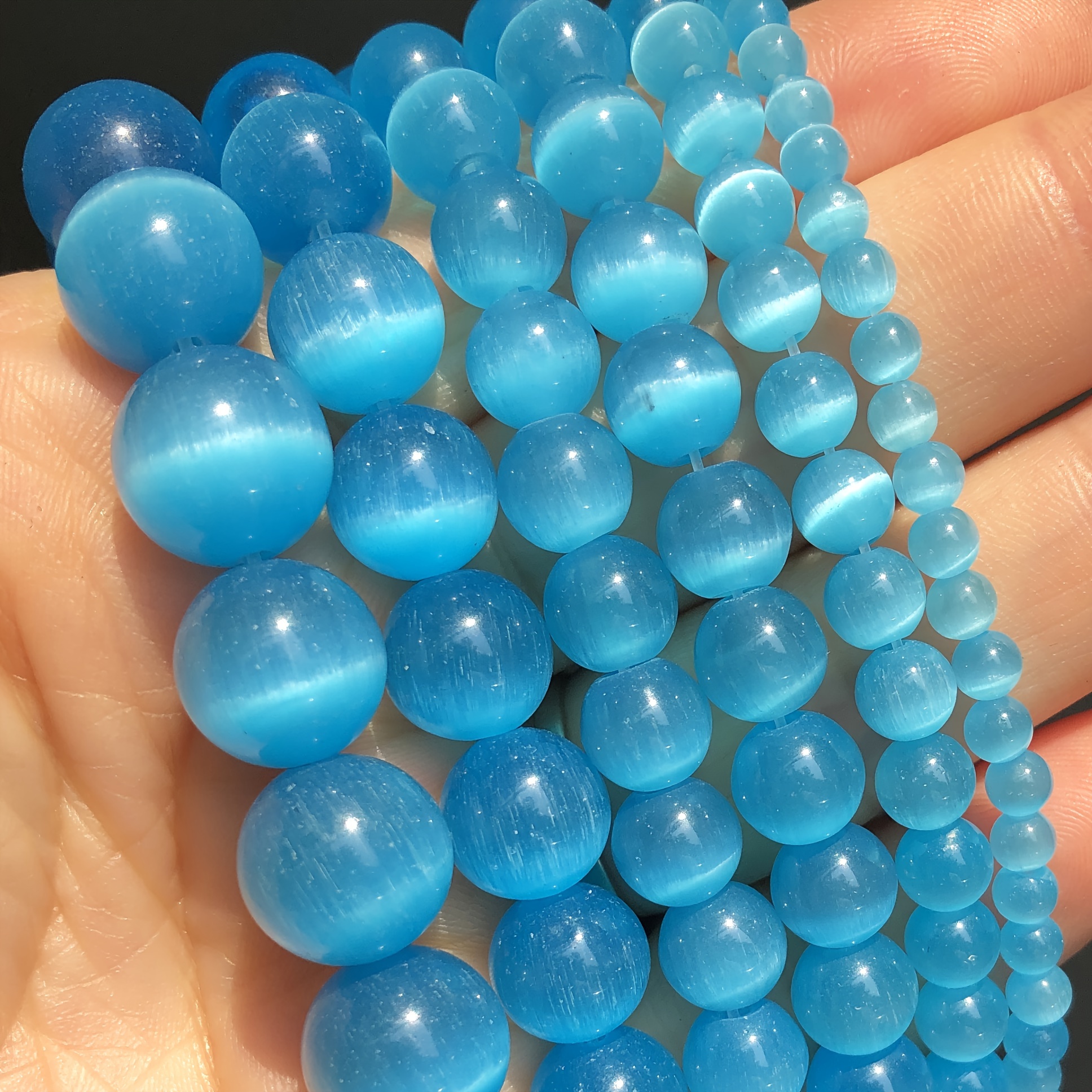 

Blue Cat's Eye Beads, Natural Stone Round Loose Beads For Jewelry Making Diy, Multifunctional For Bracelets Necklaces Earrings, Smooth Finish, Various Quantities (91/61/46/36/28pcs), 4-12mm