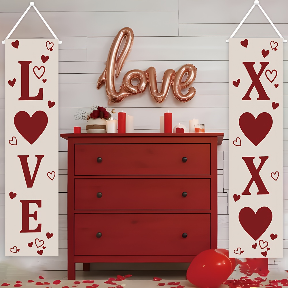 

1pc Valentine's Day Couple's Initial Love Banner, Polyester Porch Sign, Multipurpose Indoor/outdoor Romantic Decor, No Electricity Needed, With Banner For Date Night &