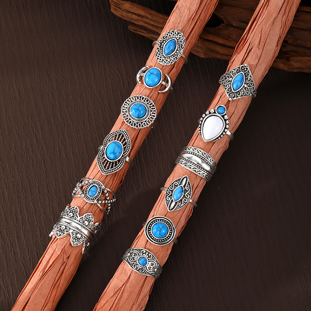 TEMU Un ensemble de 12 bagues à empiler couronne ethnique élégantes d'inspiration vintage pour femmes, parfaites pour des accessoires aux fêtes ou