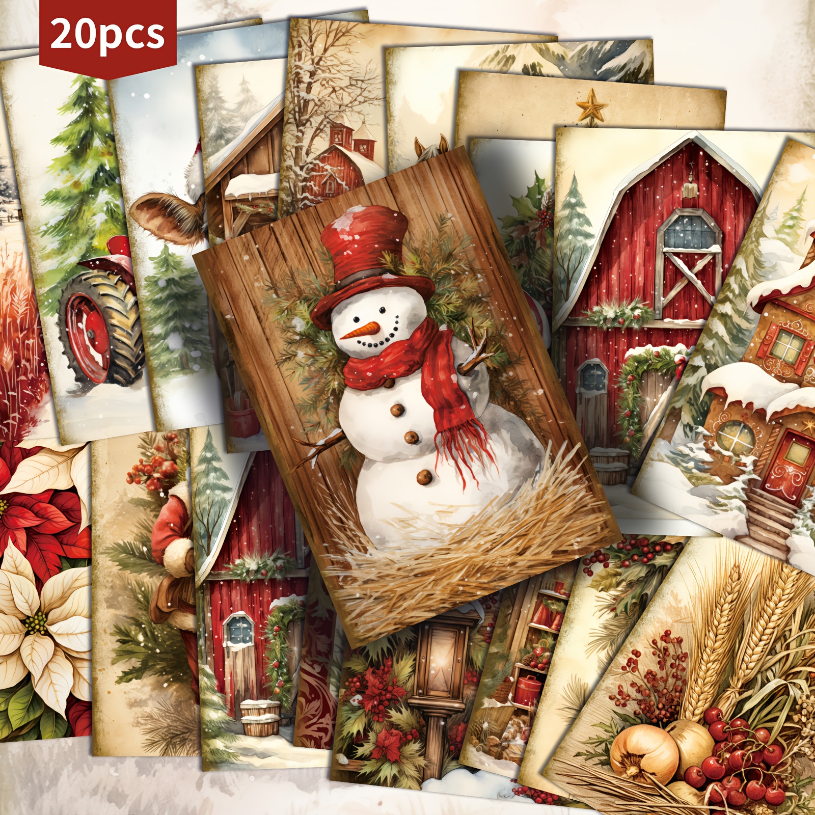 TEMU 20-pack Vintage Farm Merry Christmas Postcards - 4x6 Inches Retro Junk Journal Paper, Classic Pinup Illustrations, Collectible Decorative