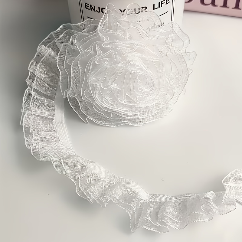 TEMU 182cm Colored Lace Double-layer Ruffle Trim Stretch Elastic Band Suitable For , Skirt Waistband & Hem Decoration, Multicolor (apricot, Pale,,,,)