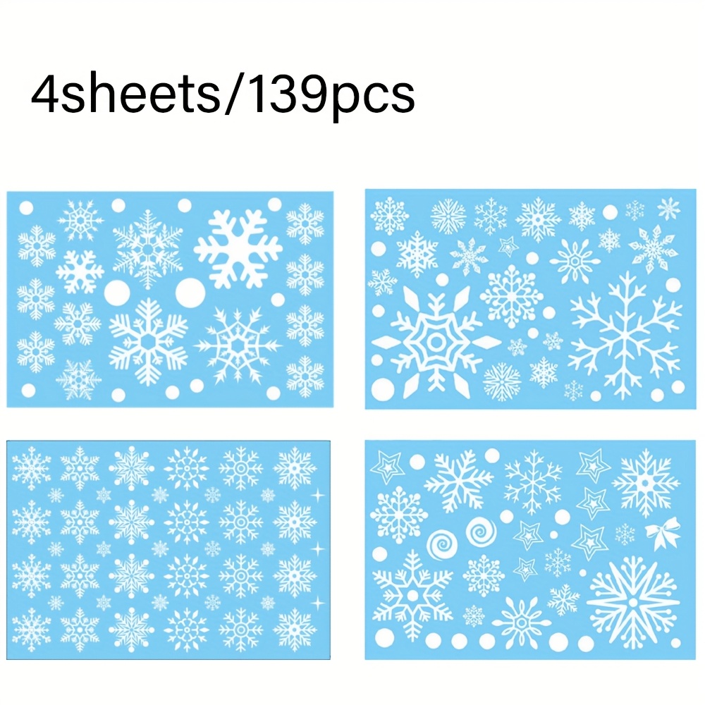4 Sheets Of 139pcs Christmas Sticker Wall Decals, Static Cling Window Glass Decorations, Snowflake Designs