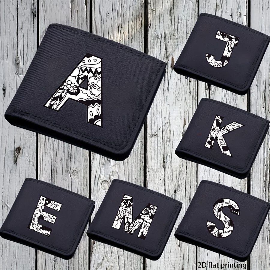 1 pieza, Cartera corta de lona impresa con 26 letras de moda para hombre, Cartera plegable con nombre propio, Cartera corta casual para negocios con ranuras para tarjetas, Regalo para hombres (impresión plana 2D)