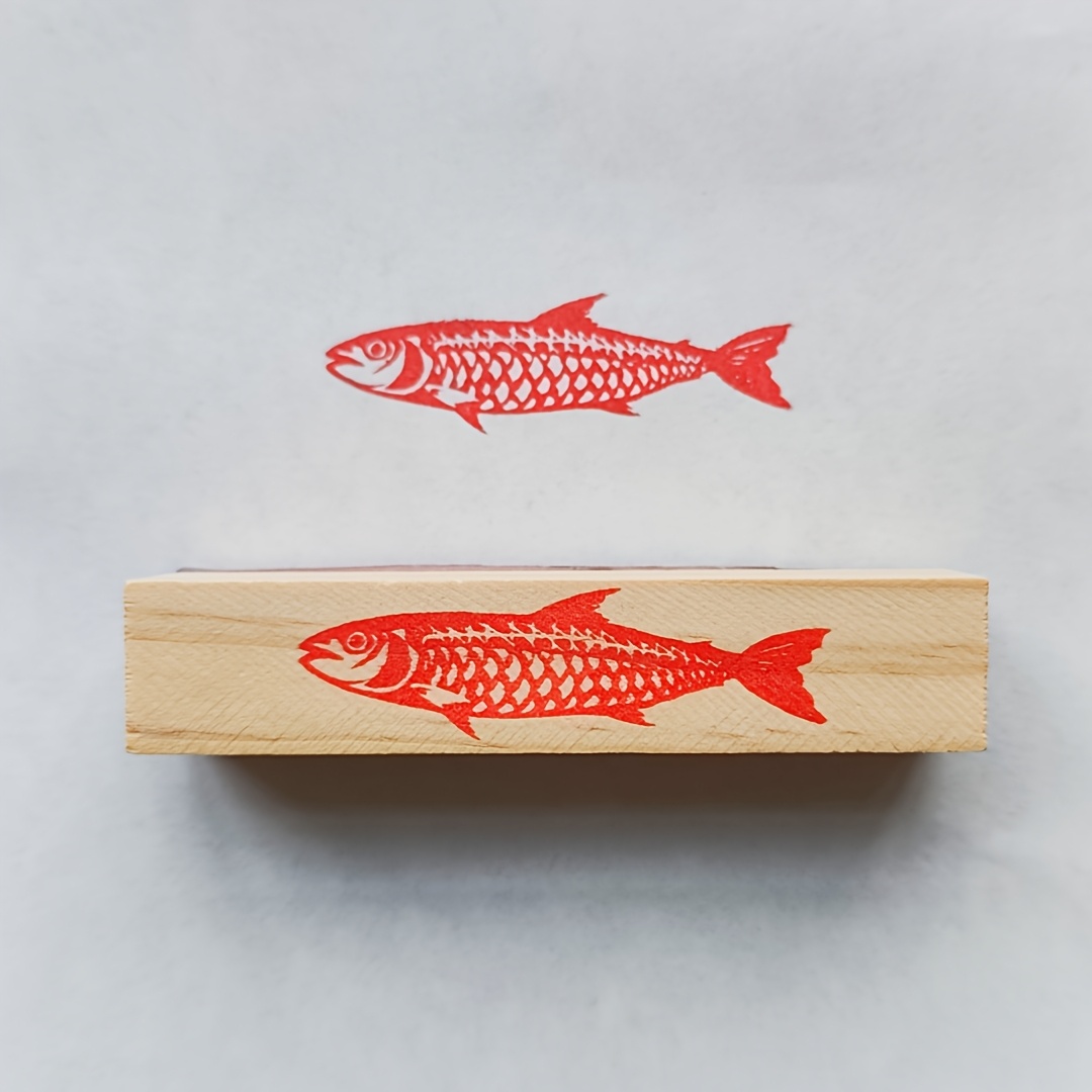 TEMU Wood Sardine Stamp Suitable For Journaling, Scrapbooking & Diy Crafts - Rectangular Fish Stencil With Sardine Print, Suitable For Painting, Card