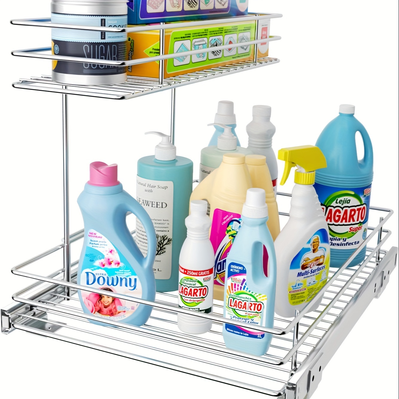 

G-ting Pull Out Cabinet Organizer, Under Sink Slide Out Storage Shelf With 2 Tier Sliding Wire Drawer - 12.6w X 16.53d X 12.99h