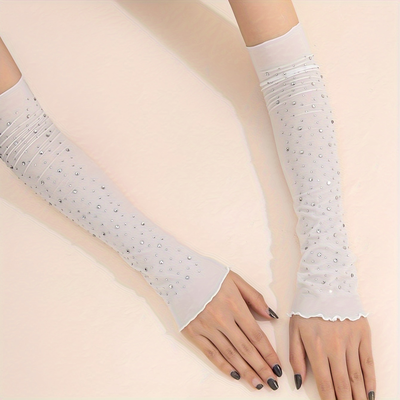 1 Pair Of Handmade Rhinestone Shiny Ruffle Versatile Women's Arm Sleeves