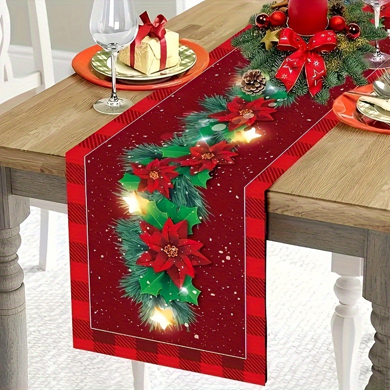 

Merry Christmas Table Runner - Red & Green Design, Polyester, Holiday Dining & Party Decorations, Fits Most Tables, Best For Christmas