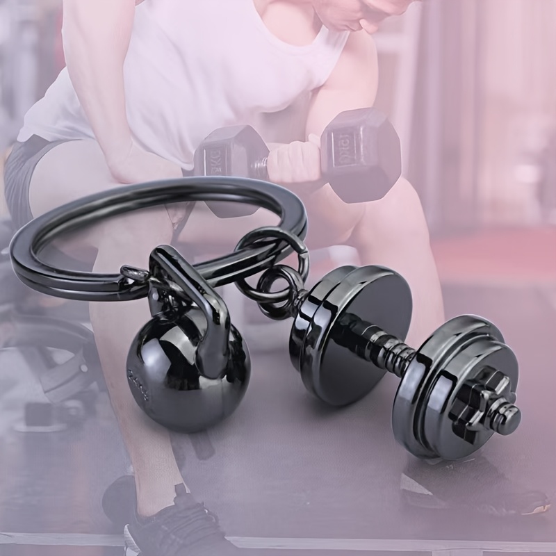 TEMU Alaşım Mini Fitness Dumbbell & Kettlebell Anahtarlık, İlhamlı Bayan Anahtarlık, Tek Parça, Arkadaşlar için İdeal Hediye
