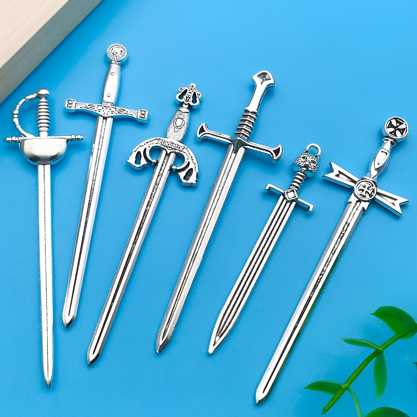 

6pcs Mixed Alloy Sword Series Set, Creative, Fashionable, And Minimalist Style Jewelry Decoration Accessories, Diy Necklace Jewelry , Accessories