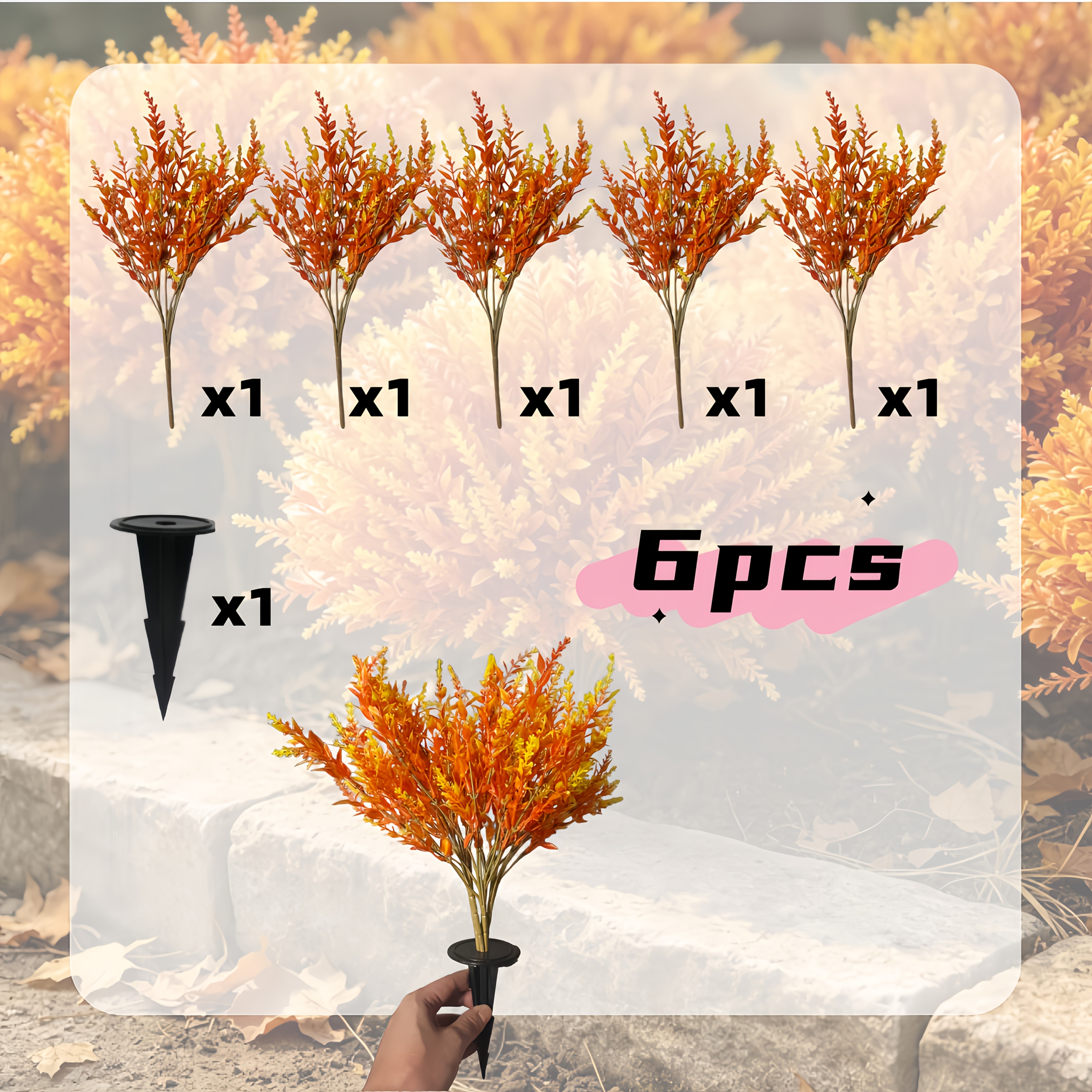 TEMU 6pcs Autumn Color Artificial Lavender Bouquet For Ground Staking â Uv-resistant Material Protects Against Sun And Fading, Requires No