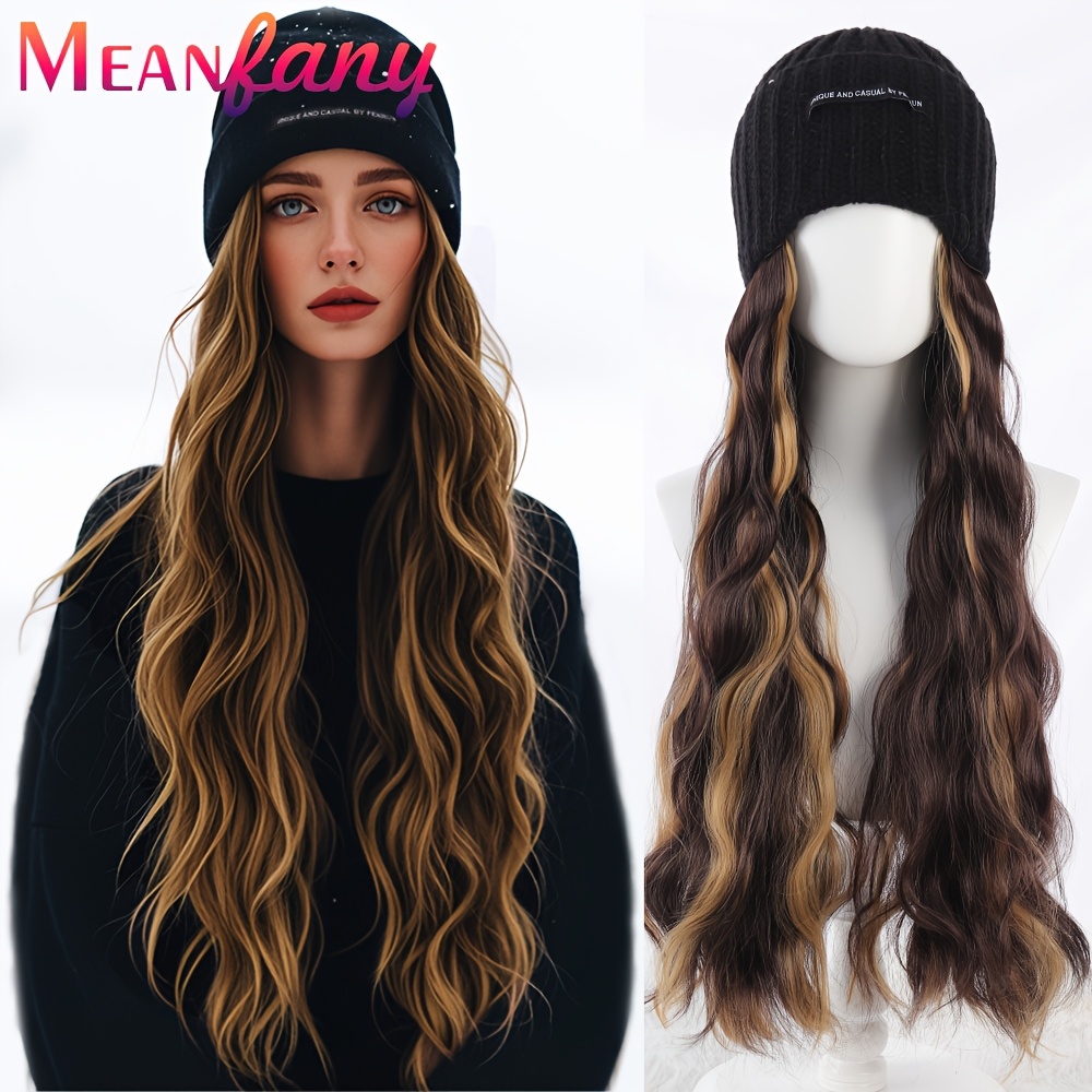 

Women's Long Curly Wave Synthetic Wig With Knitted Cap - Fiber, 100% Density, For , Basics Style
