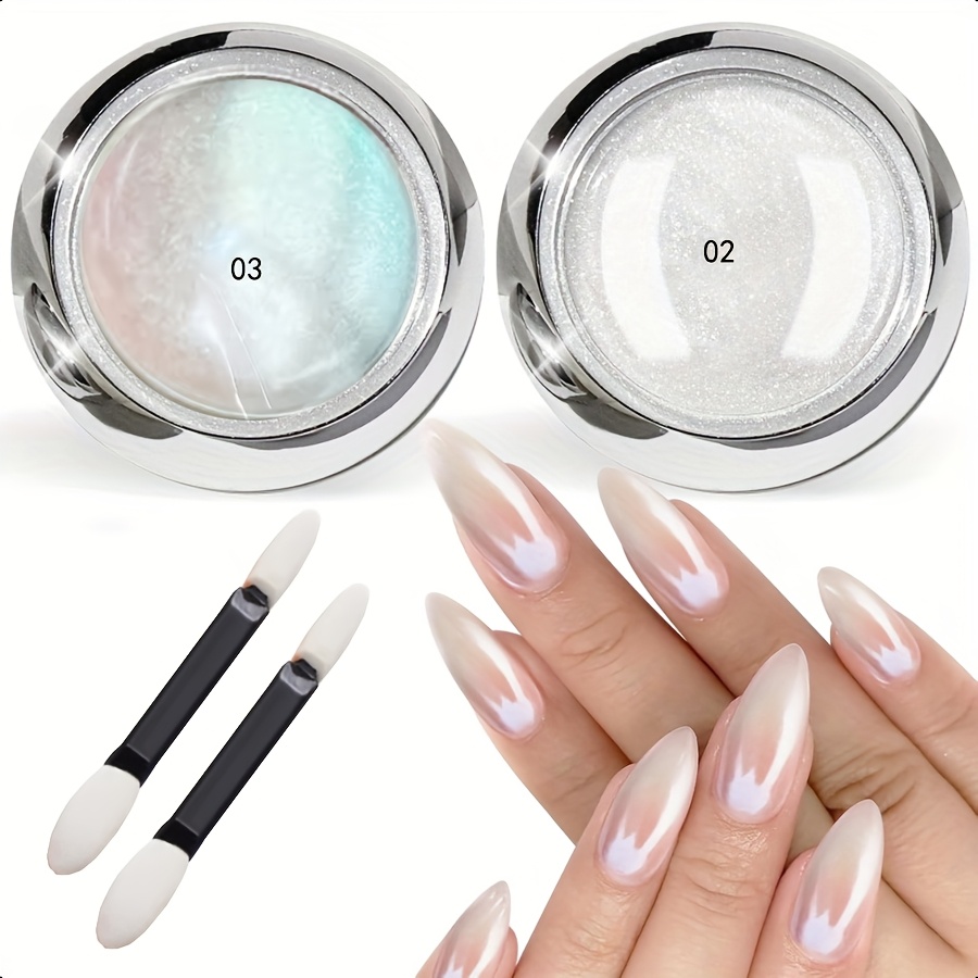 2colors Chrome Nail Powder White Chrome Nail Powder Ice Transparent Aurora Chrome Nail Powder For Nails Art