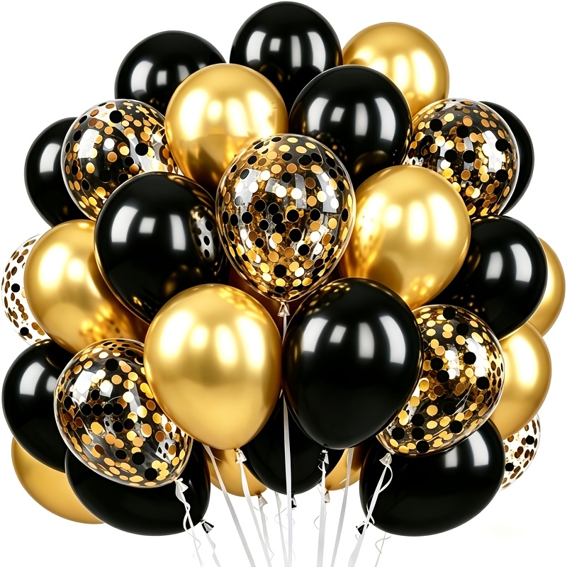 TEMU 40pcs Black And Latex Balloons, Matte Black Balloons, Metallic Golden Balloons, Black And Golden Confetti Balloons, Suitable For Graduation, New