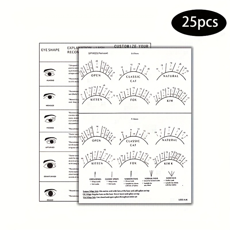 Image of 25pcs Of 15x10 Inch Eyelash Practice Cards, Suitable For Eyelash Mapping Charts And Training Sheets For Beginners In Eyelash Extensions, Including And Diameter Guides For Lash Artists