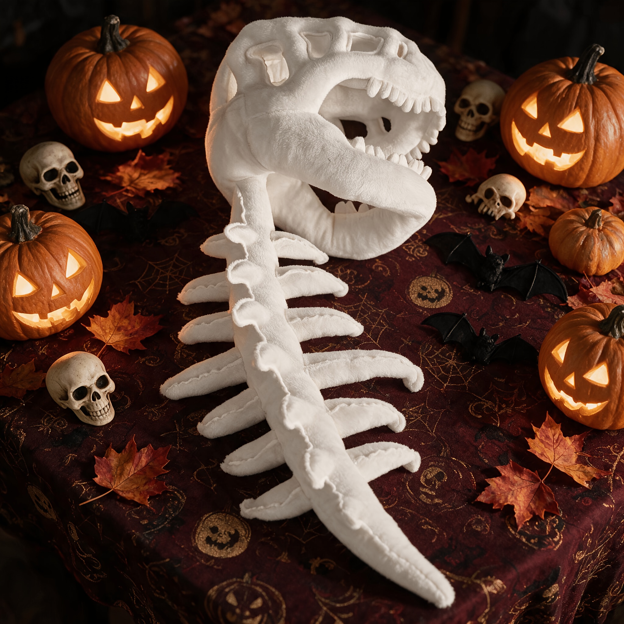 TEMU Spinal Tail Dinosaur Skeleton Headgear, Halloween Plush Dinosaur Skull Costume, Adult Party Role-playing Prop
