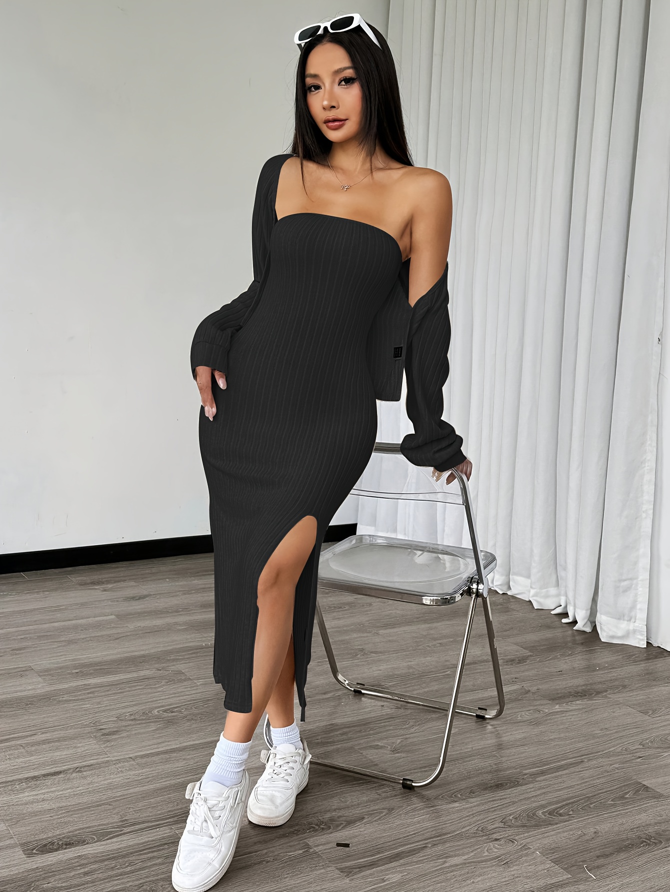 long bodycon formal dress Bodycon Dress - Long Dress With Cardigan main image 0