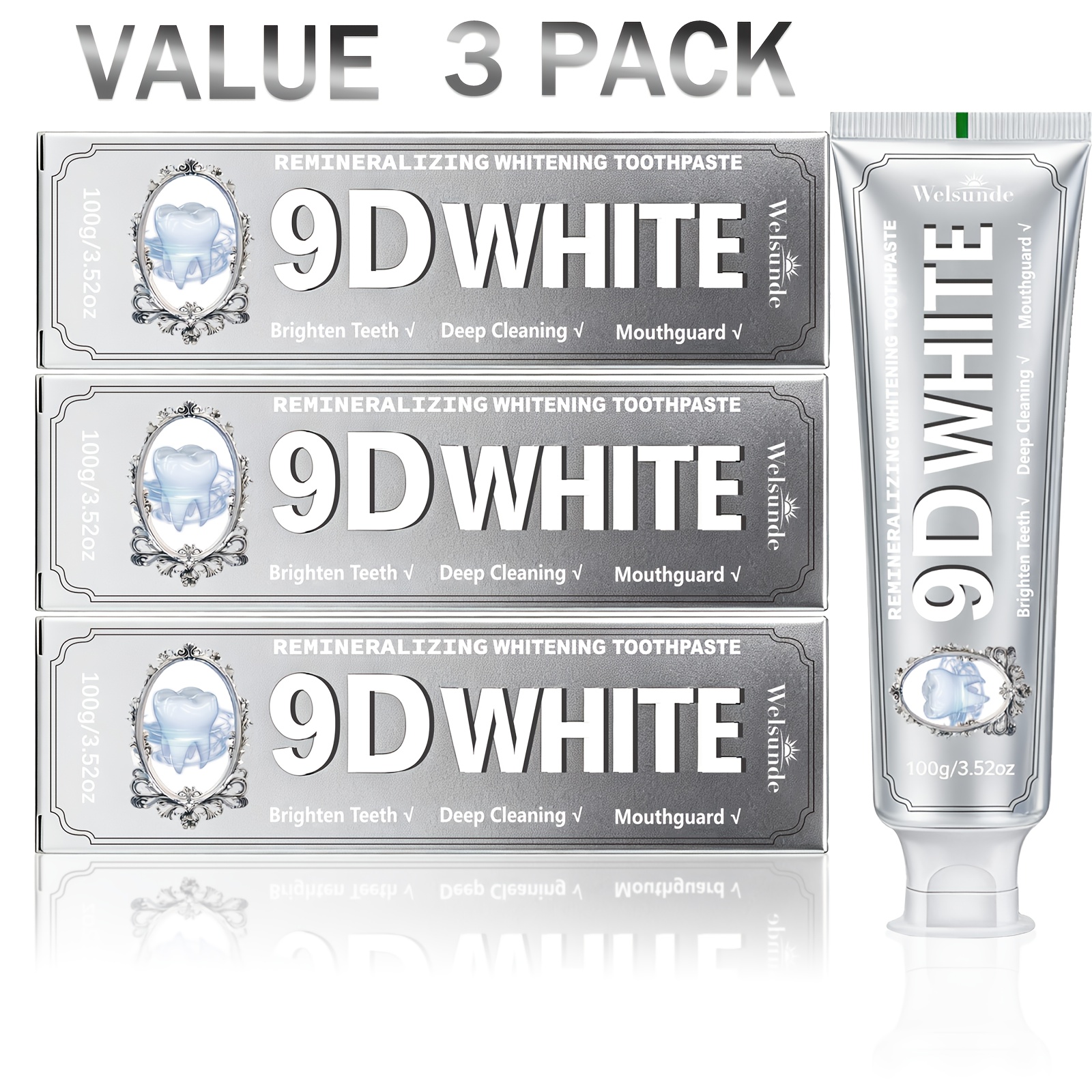Image of 3pcs 9d White Toothpaste, Remineralizing, Breath , Deep Cleaning & Effect, Rich In Powder,, Gums, Plaque, Non-irritating-everyone Daily & Travel Use, Male & Female, Cost 4pcs