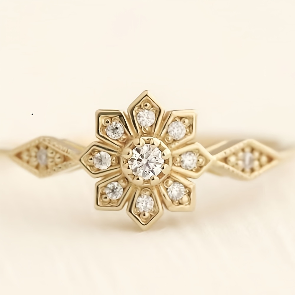 E-shop 1 Stück Vintage Sternblume Synthetischer Zirkonia Ring, Mikro-eingelegter kubischer synthetischer Zirkonia Blumenring für Damen, Romantisches