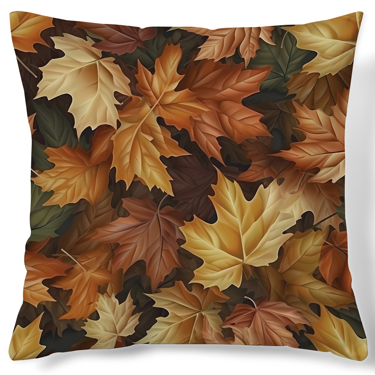 

Autumn Pumpkin Sunflower Maple Leaf Pattern Throw Pillow Cover, 17.7"x17.7" Contemporary Zippered Polyester Cushion Case For Home Decor - Hand Wash Only