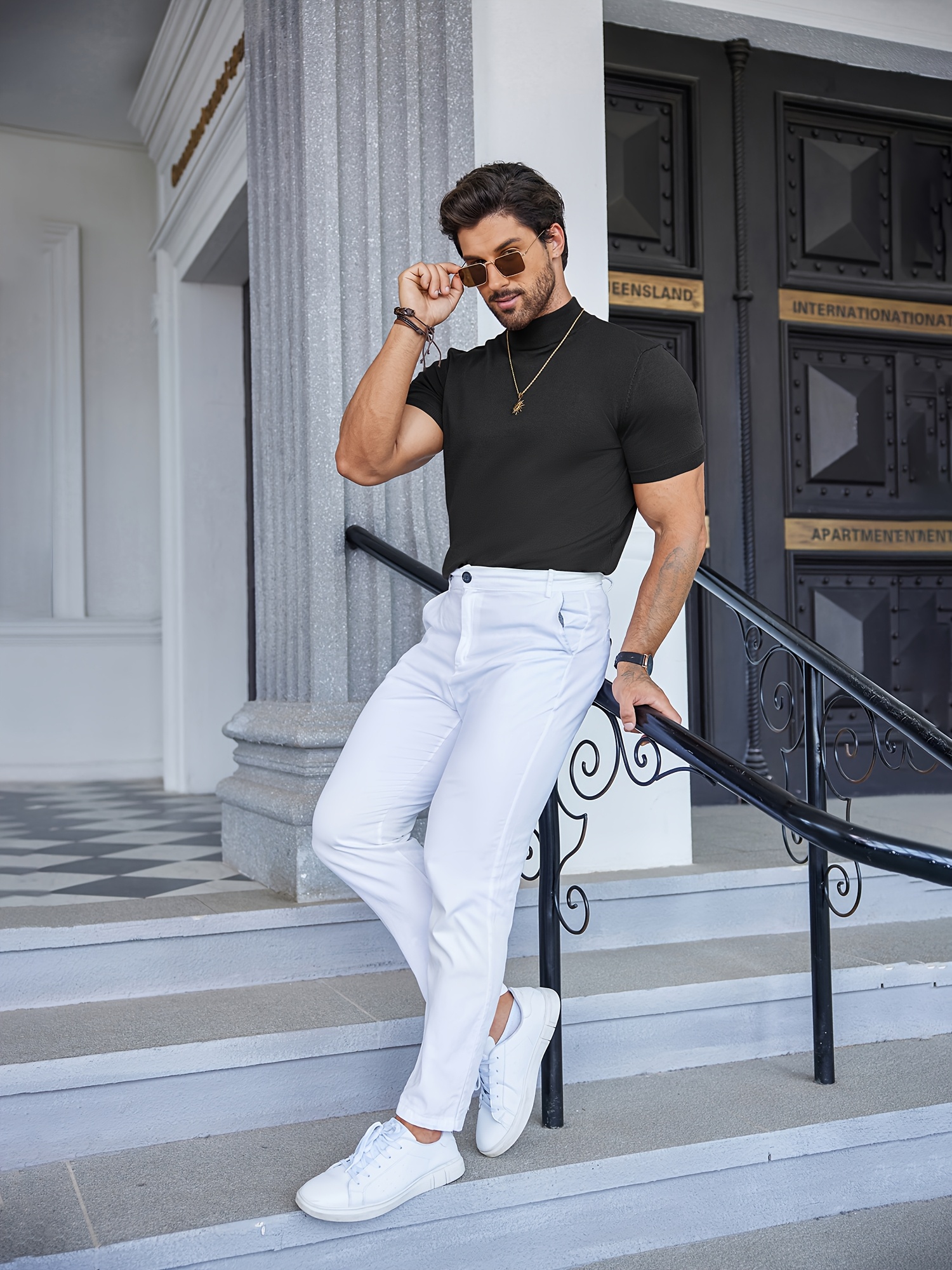 mens mock turtleneck sweater style tee formal like top non Temu - Main Image