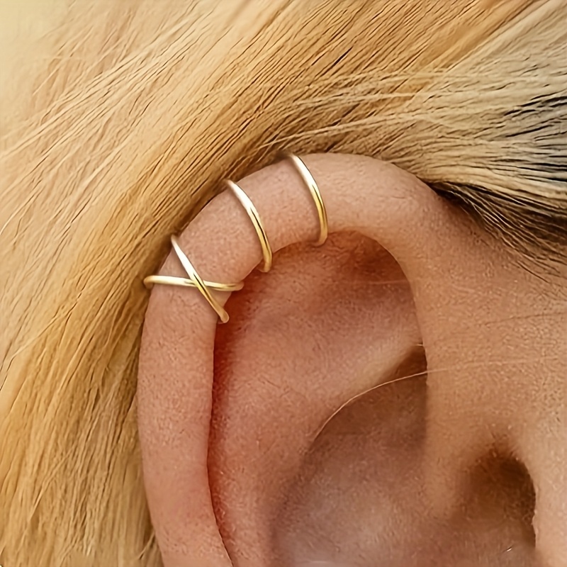 2pcs/pair Ear Clips, Easy Individual Double-layer No-pierced Trendy Lines, Couple Ear Studs, Ear Jewelry, Unisex