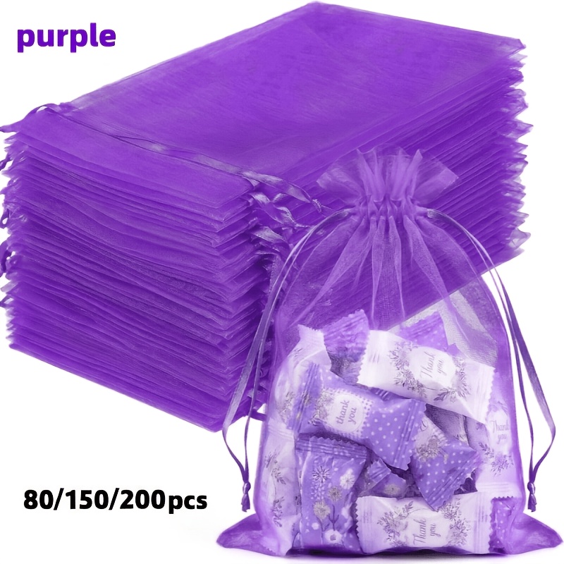 TEMU Gift For Her/him 80/150/200pcs 4x5 Deep Purple Transparent Organza Bags, Small Gift Bags For Jewelry Candy Snacks, Drawstring Mesh Gift Bags,