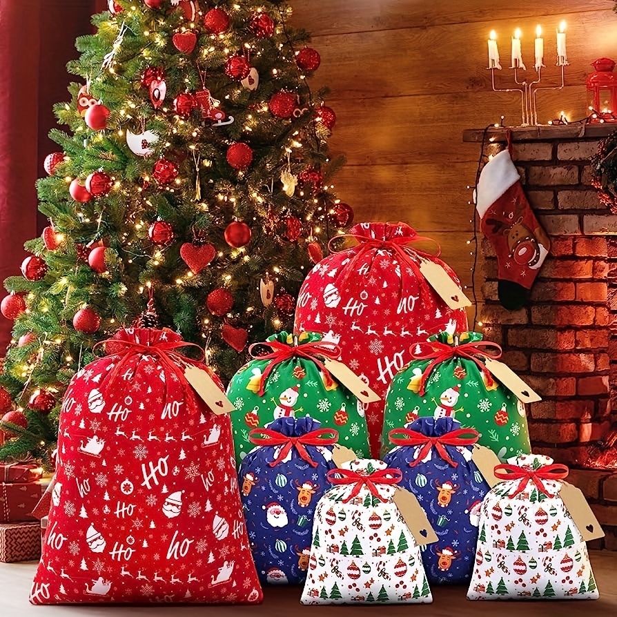 

10pcs Christmas Gift Bags Drawstring - Red & , Includes For Presents And