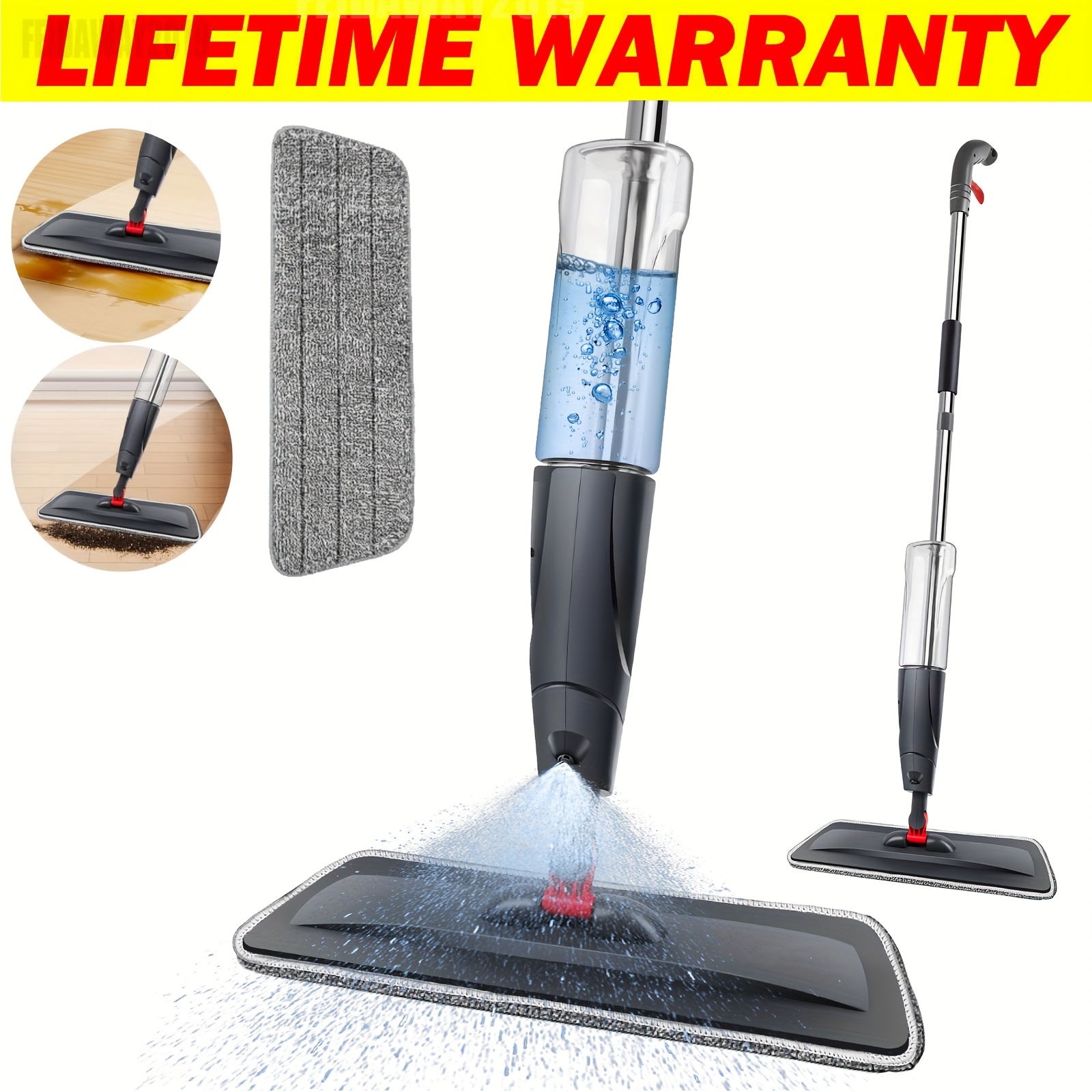 Image of Flat Mops Wash With Spray Kitchen Floor Cleaning Mop Dry Wet Mop With Washable Microfibre Pads And 700ml Refill Bottle, Head, Suitable For Cleaning Laminate, Wood & Tile Floor Household
