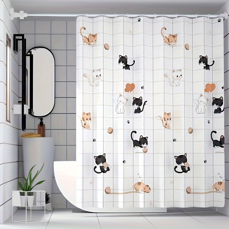 

1pc Shower Curtain, Waterproof Hanging Curtain, Bathroom Partition Curtain, Home Bathroom Decor, Cute Cats Print