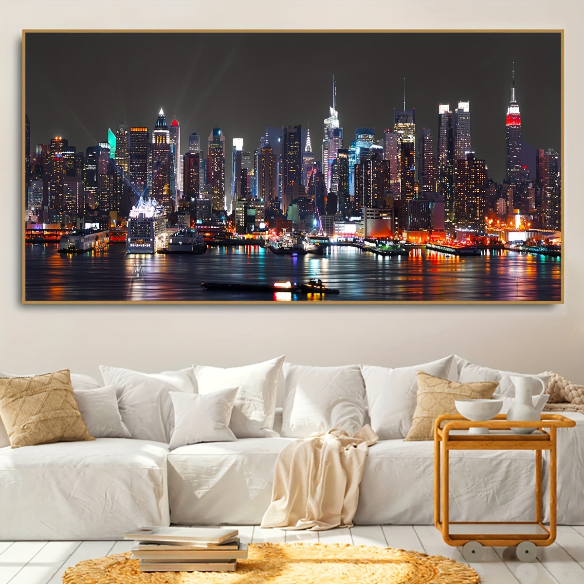 

1pc Unframed Canvas Poster, Modern Art, Town Scenery At Night Wall Art, Ideal Gift For Bedroom Living Room Corridor, Wall Art, Wall Decor, Winter Decor, Room Decoration