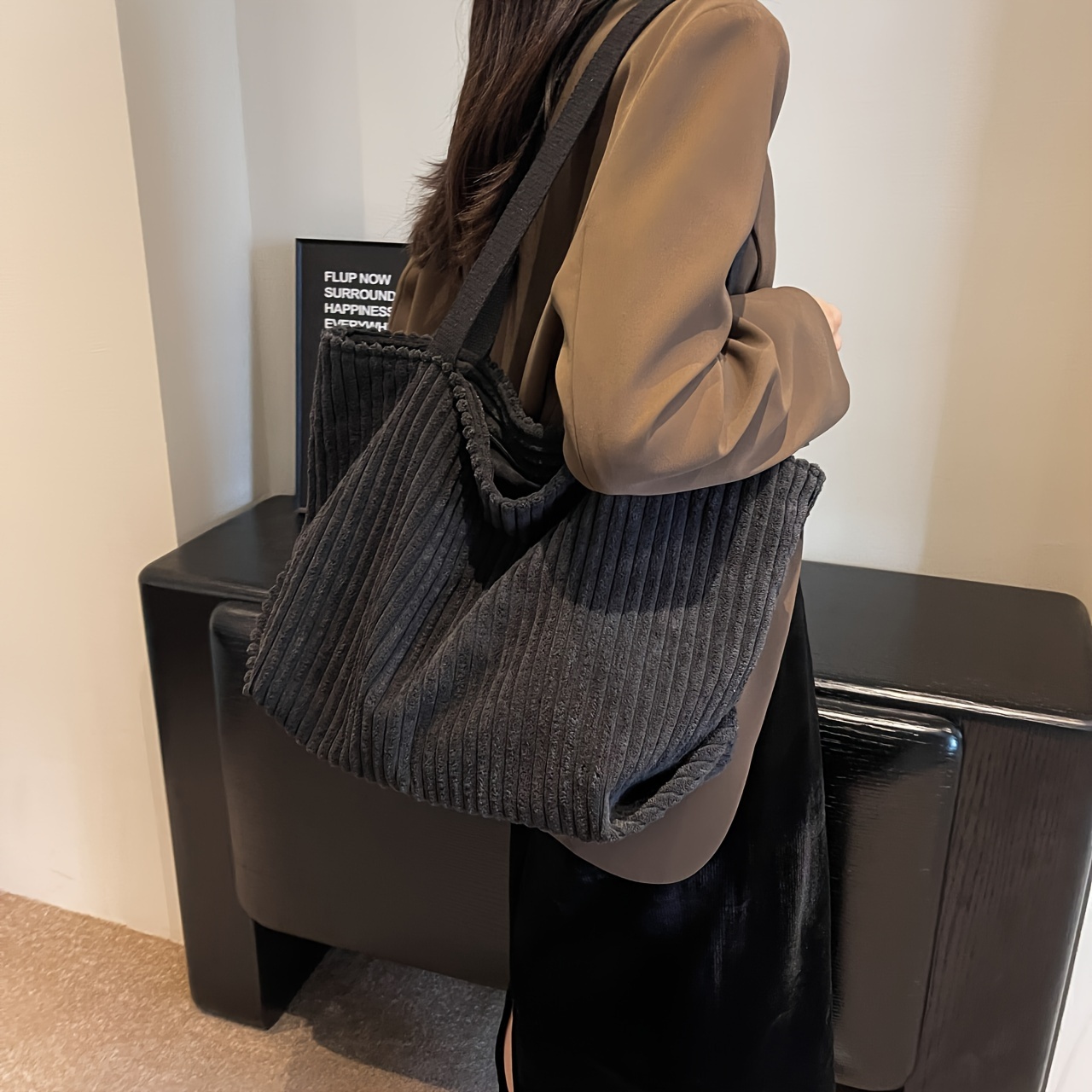 

Women's Chic Corduroy Tote Bag, Casual Large Capacity Fashion Handbag, Versatile Everyday Carryall, Shoulder Bag