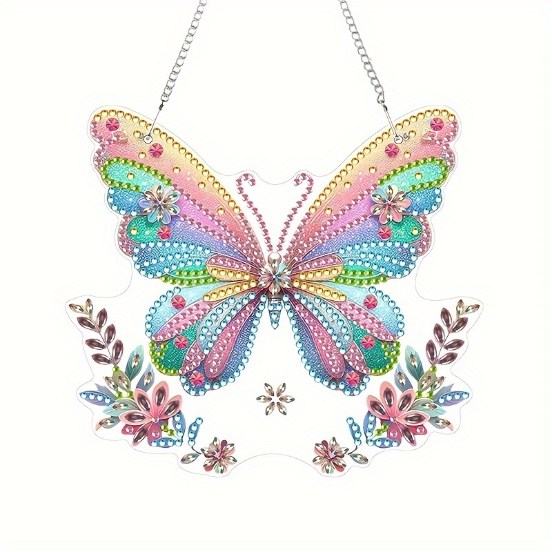 

Butterfly Diamond Art Pendant - 5d Diy Crystal Mosaic, Handcrafted Acrylic Wall Decor For Home & Garden, Unique Shaped Diamonds, 5.1x5.9 Inches