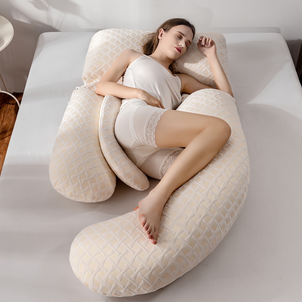 Adjustable U-Shaped Pregnancy Pillow with Multifunctional Support - Full-Body Ergonomic Maternity Bed, Light Beige (Beige), Machine Washable & Ultrasound-Filled for Back & During Pregnancy - Ideal Gift for