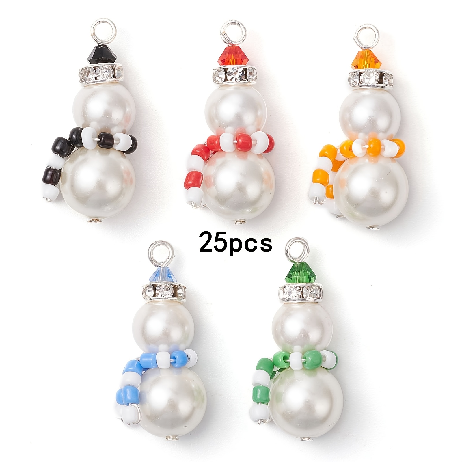 TEMU 25pcs Breloques de de Neige de Noël, Pendentif de Perle de Verre pour la Fabrication de Bijoux DIY et les Décorations