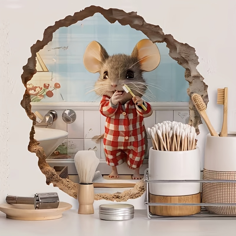 1pc 2d Flat Mouse Wall Sticker | Suitable For Bedroom, Living Room, Kitchen Decoration, Popular, Simple And Beautiful, Animal Print, Plastic, Semi-glossy Finish, Self-adhesive