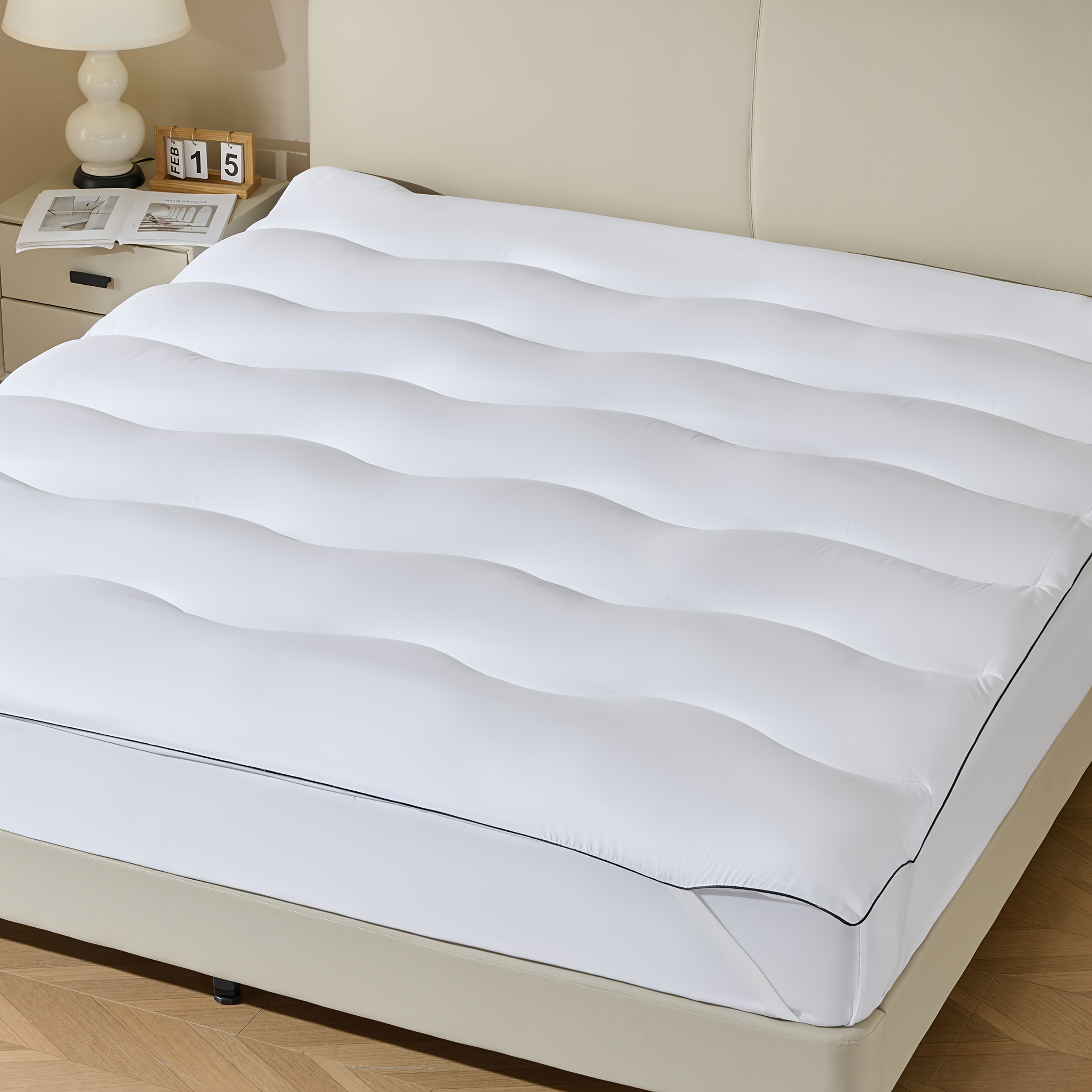 Image of High-quality Mattress Topper, Super Soft And Fully Padded, Breathable, Sweat-resistant, Machine Washable, With Elastic Straps On All , Suitable For , In Sizes, 2 Types Of Quilted Patterns .