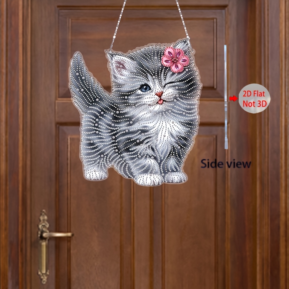2d Flat Printing, Mini Diy Diamond Painting Hanging Decoration-cute Cat, Acrylic Craft Kit, Unique Shape Rhinestone, Gift, 2d Flat