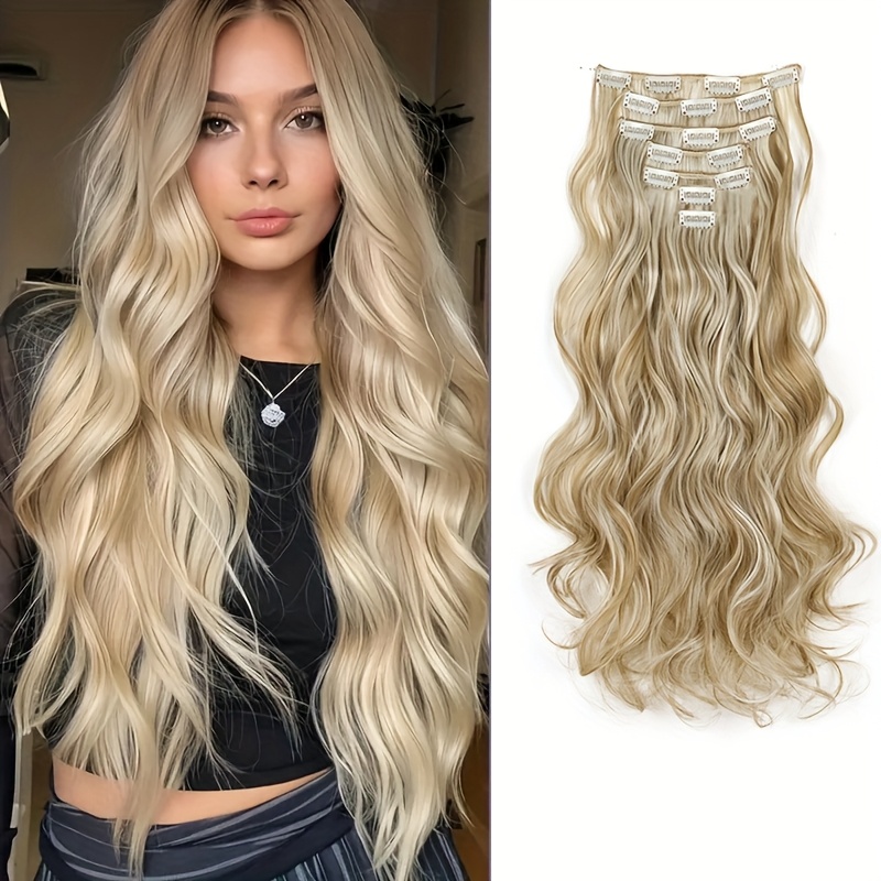 elegant mixed   in hair extension for women 16 clips long wavy curly synthetic hairpiece for   styling details 8