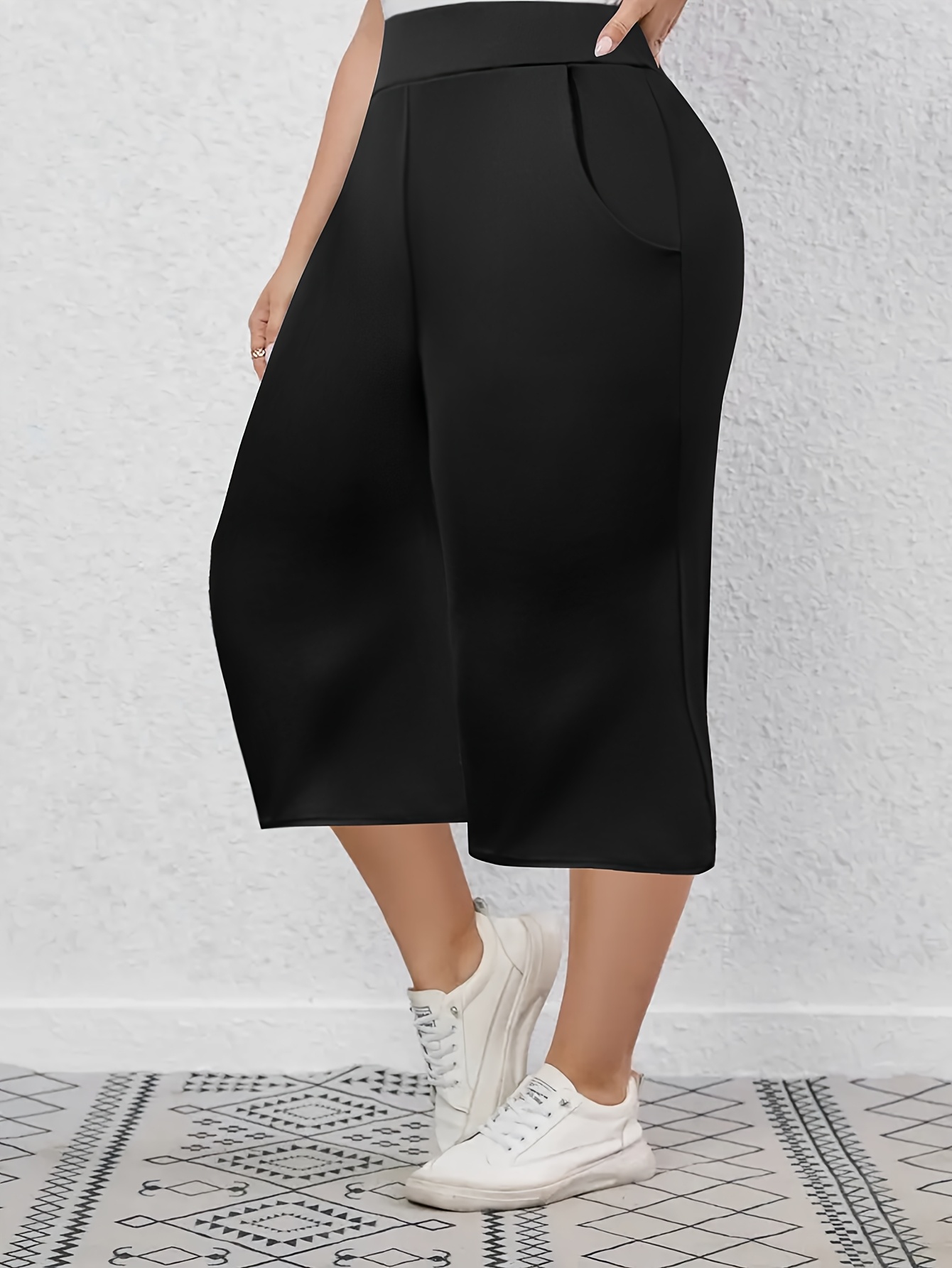 taille plus pantalon capri droit 7/8 longueur extensible Temu Canada - Main Image