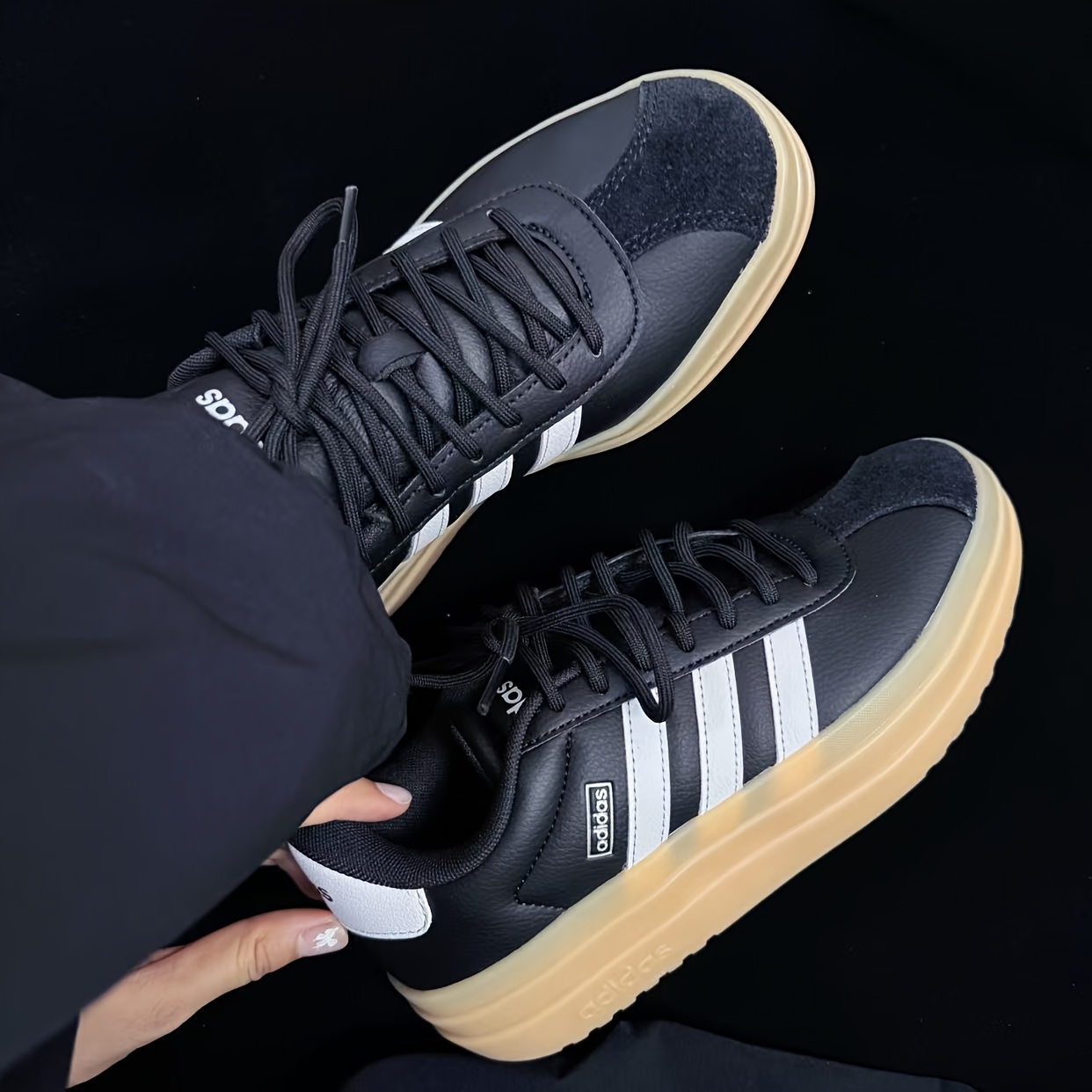 adidas VL Court Bold Women'S Low-Top Sneakers | Comfortable, Black with Stripes, Lace-up Closure, All-Season, Lightweight, Polyurethane Upper