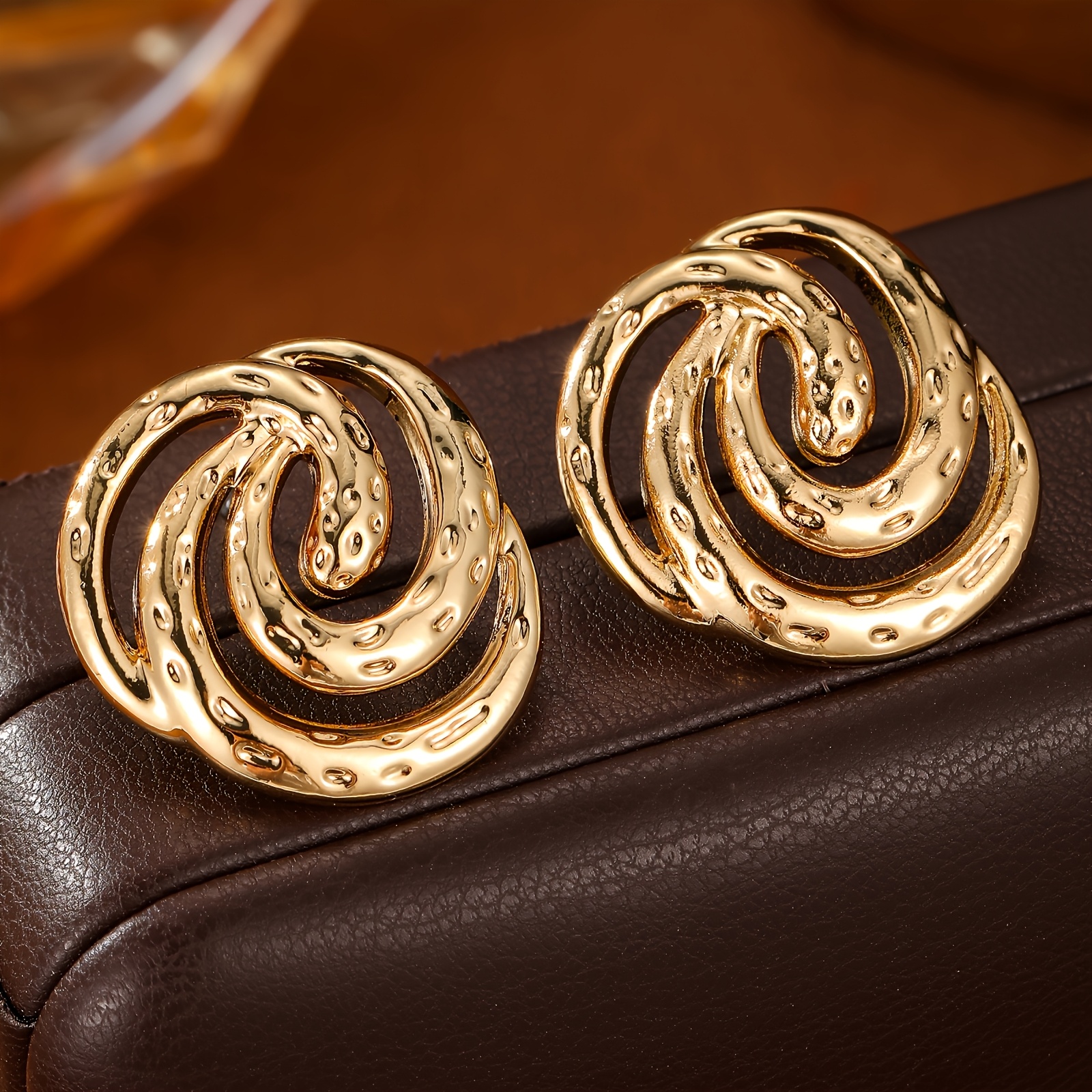 Image of 1 Pair Of Vintage Elegant Polka Dot Pattern Layered Circle Earrings, Suitable For Women's Banquet Parties And Music Festival Occasions, Valentine's Day Gift