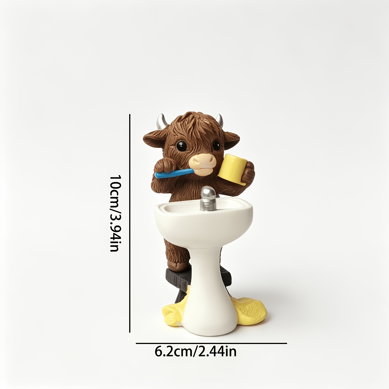 TEMU Highland Cow Brushing Teeth Resin Sink Ornament, Bathroom Countertop Decoration, Home Vanity Table Atmosphere Accent Piece, Cute Animal Micro