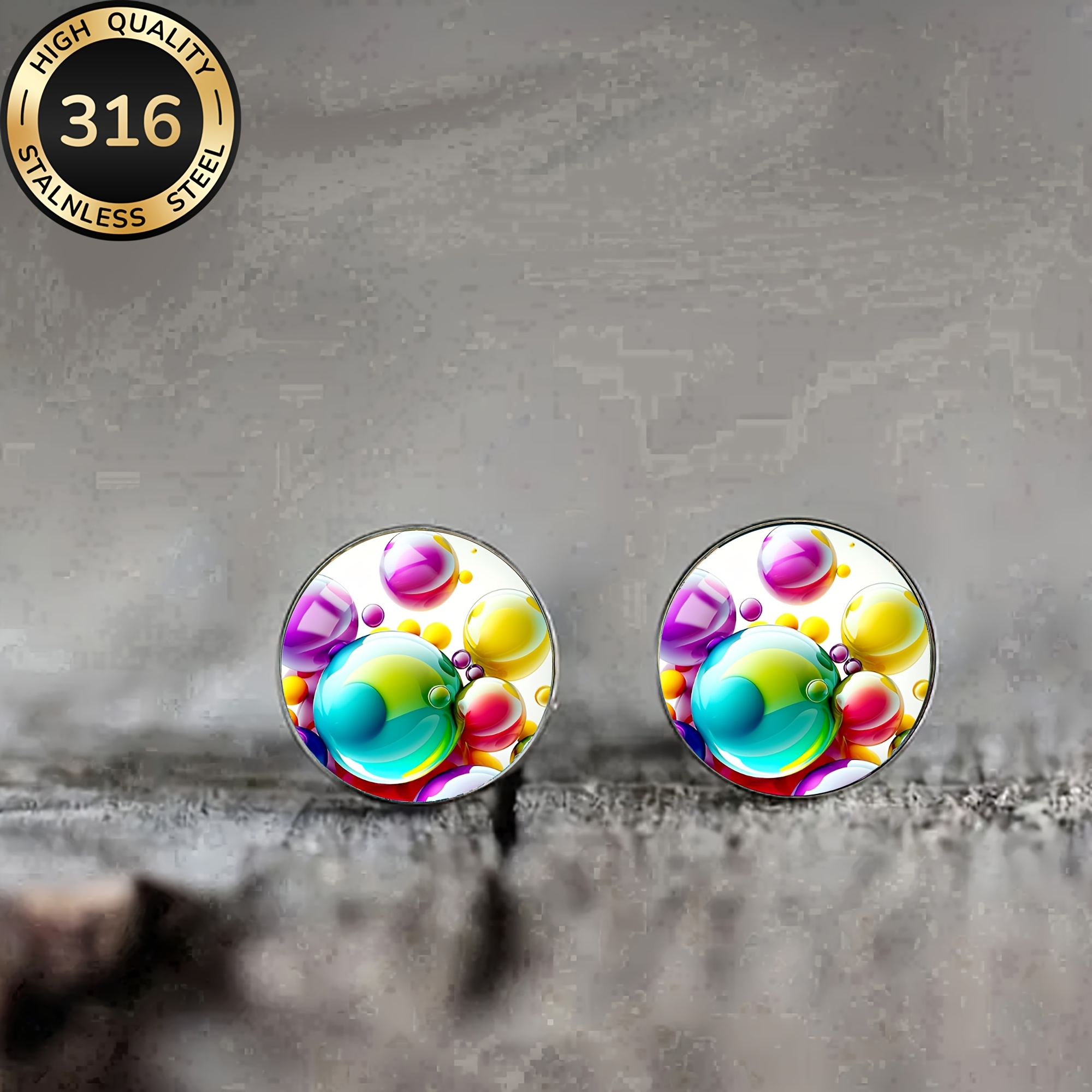 Women's Round Infinity Design Stud Earrings with Glass Mosaic