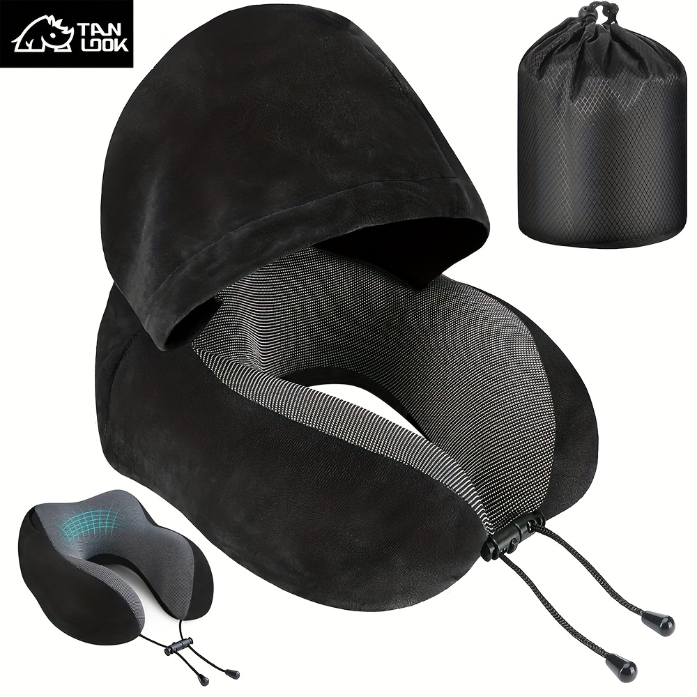 TEMU Hooded U-shaped Pillow, Travel Neck Pillow With Hood, Thickened Light-shielding Cover, U-shaped Support, Airplane Travel Pillow, Household Nap