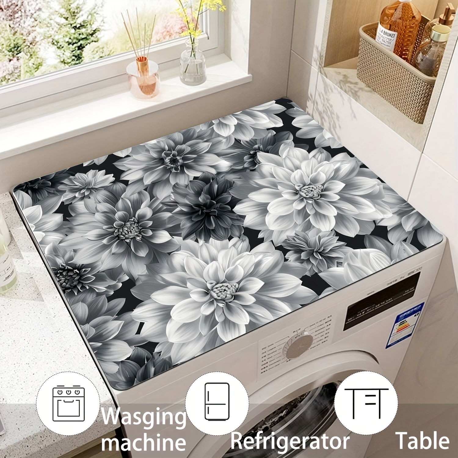 

1pc Floral Print Multipurpose Quick-dry Absorbent Mat - Polyester Protective Top Cover For Washing Machines, Dryers, And Household Appliances - Modern, Practical Decor For Laundry And Kitchen