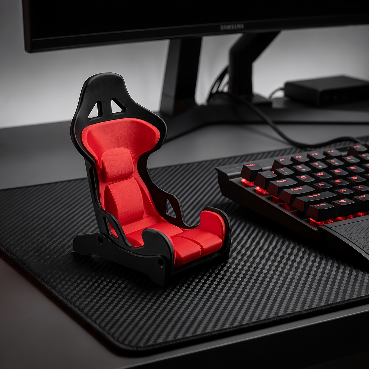 TEMU Racing Seat-style Phone Holder, Desk Phone Stand, Universal Desktop Smartphone Mount, Suitable For Gaming, Video Watching, And Desktop Use