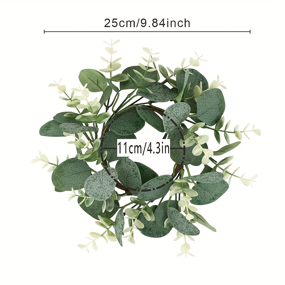 4 Inch Round Candle Ring, Artificial Eucalyptus Wreath For Kitchen Cabinet Wall Window Spring Summer Theme Party Tabletop Decor, Plastic, No Electricity Needed, Featherless
