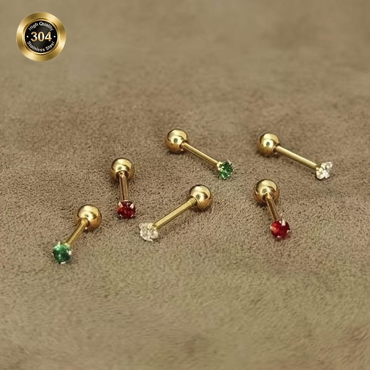 TEMU Set Of 3 Pairs Of 304 Stainless Steel Tricolor Small Synthetic Synthetic Cubic Zirconiaia Ear Bone Studs With 304 Stainless Steel Screw Back